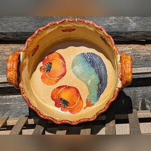 VTG 70s Italica ARS Italy Hand Painted Terracotta Open Baker - Nuvolato Glaze